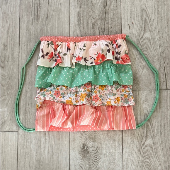 Matilda Jane Handbags - Matilda Jane Floral and Striped Ruffle Bag - Pink, Green, Cream